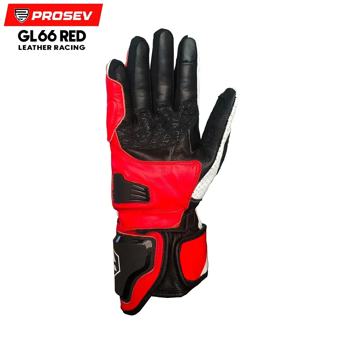 PROSEV GL66 RACING KIRMIZI  DERİ UZUN MOTOSİKLET ELDİVENİ